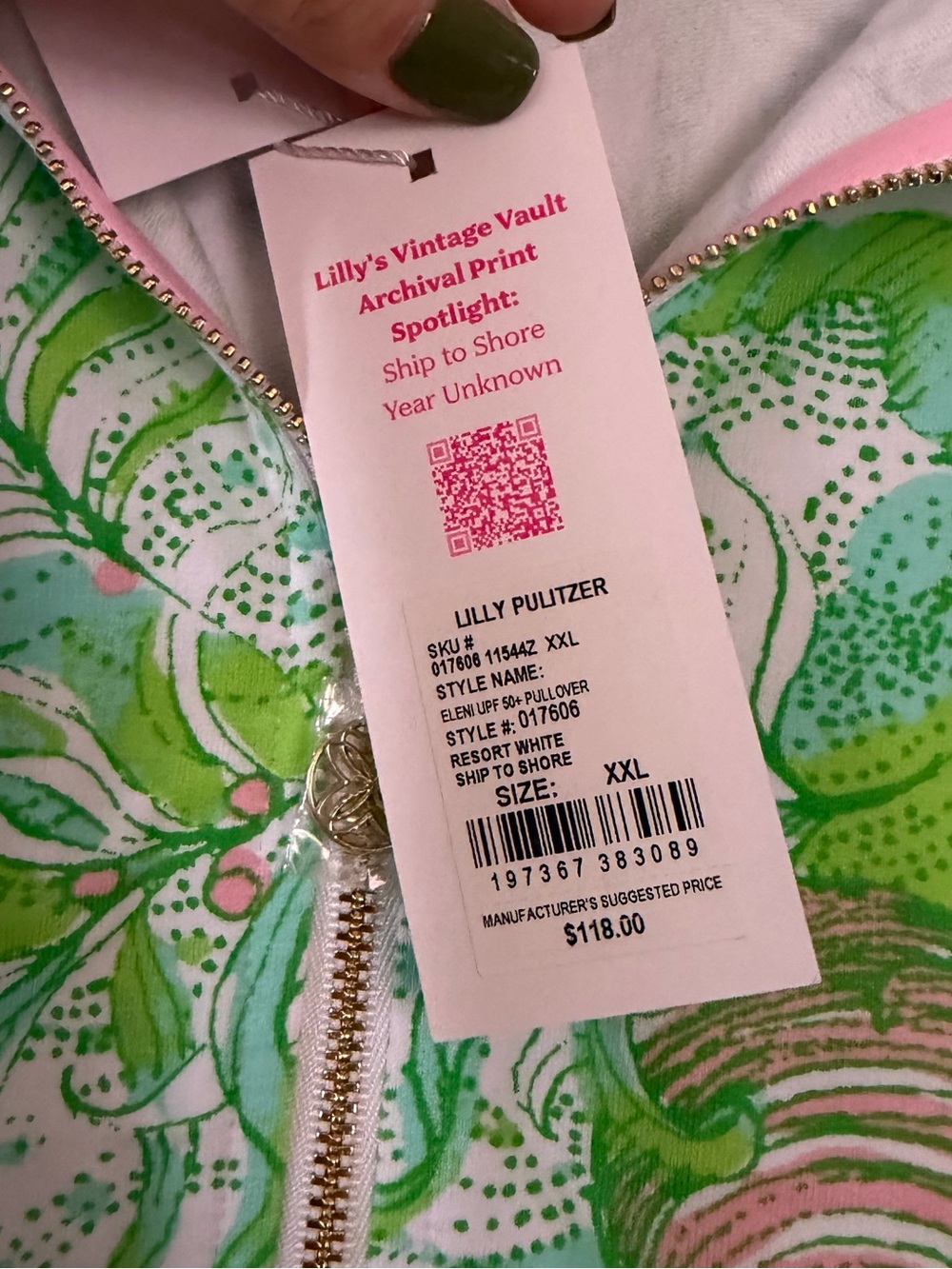 Lilly Pulitzer Eleni Half Zip Pullover Resort White Ship to Shore Size XXL NEW - Picture 5 of 9